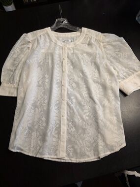 Chico's Cream Embroidered Button-Front Top